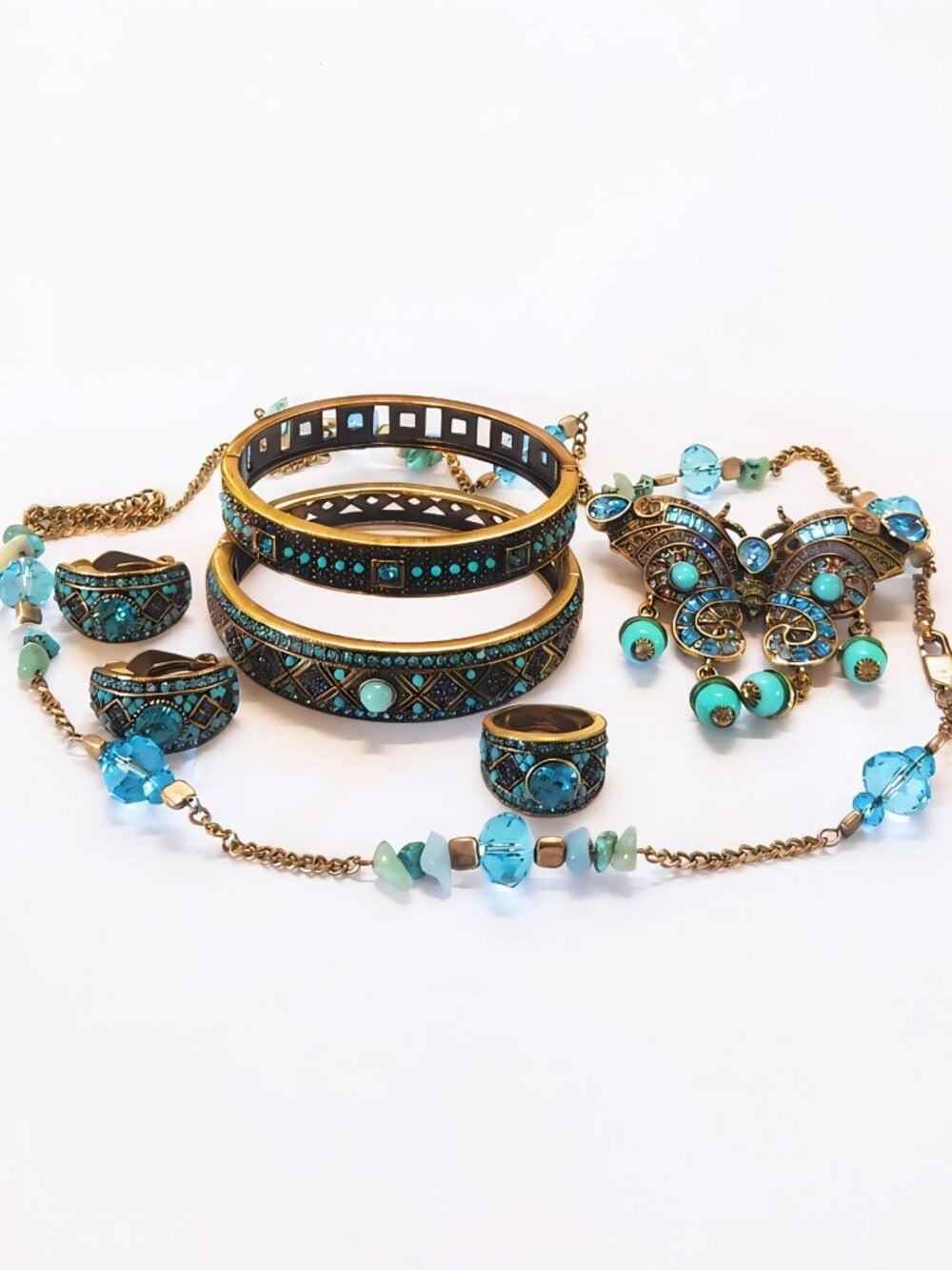 Heidi Daus Turquoise Crystal Jewelry Wardrobe Set